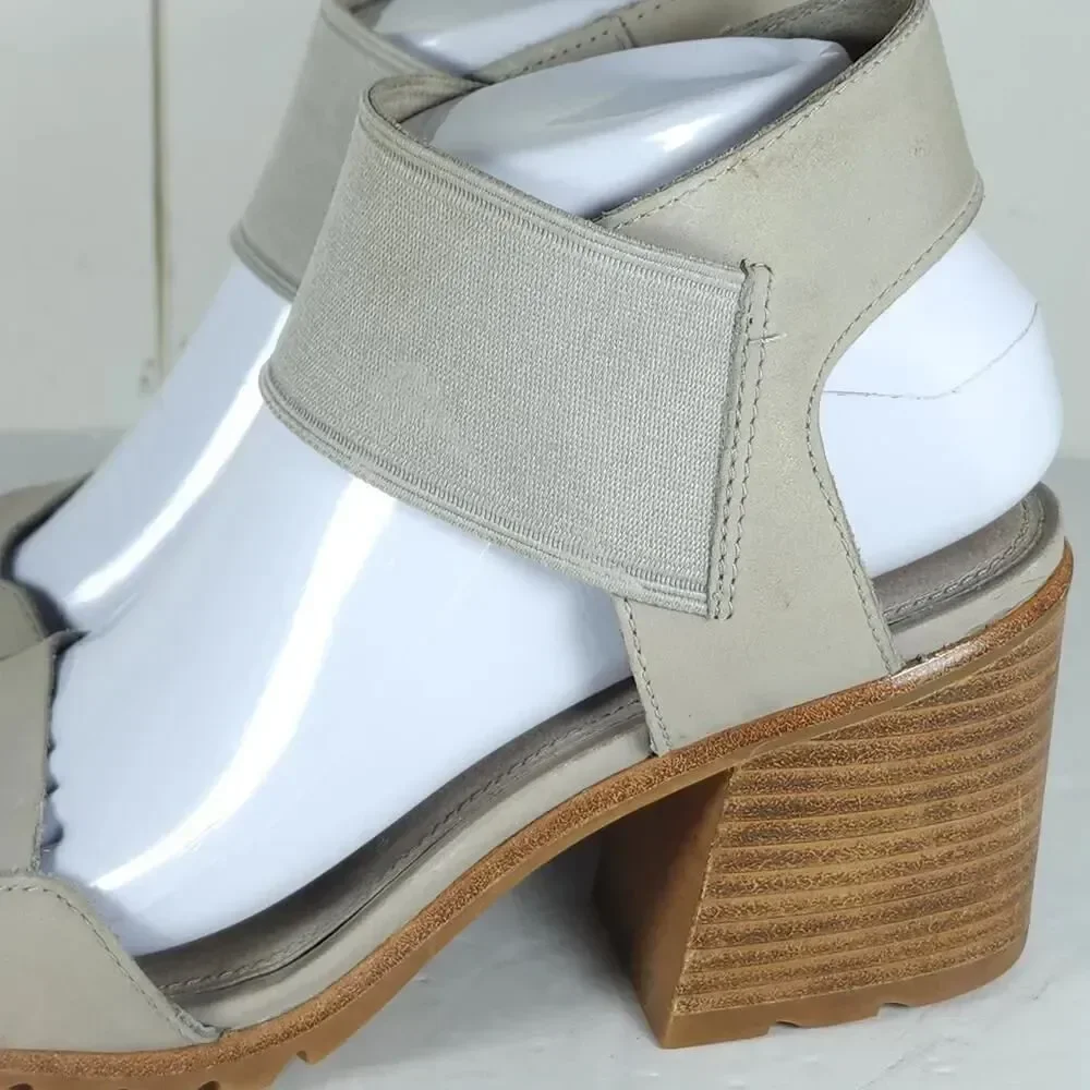 Sorel Women's Nadia US8,5 Dove Nubuck Chunky Heels Slip On Strappy Sandals